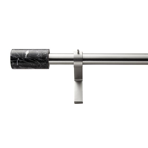 MATTE BLACK WITH BLACK MARBLE FINIAL CURTAIN ROD SET thumbnail 4