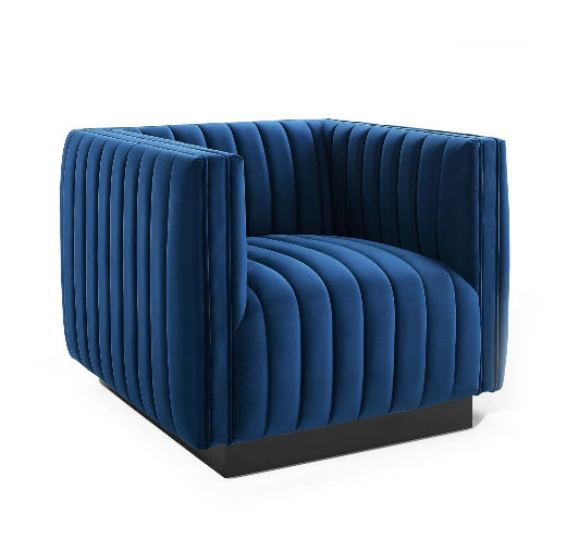 Journe Channel Tufted Velvet Armchair - Navy thumbnail 3