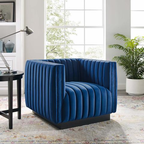 Journe Channel Tufted Velvet Armchair - Navy thumbnail 5