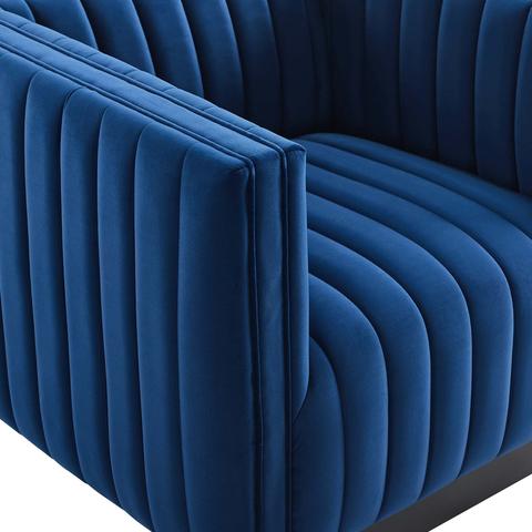 Journe Channel Tufted Velvet Armchair - Navy thumbnail 6