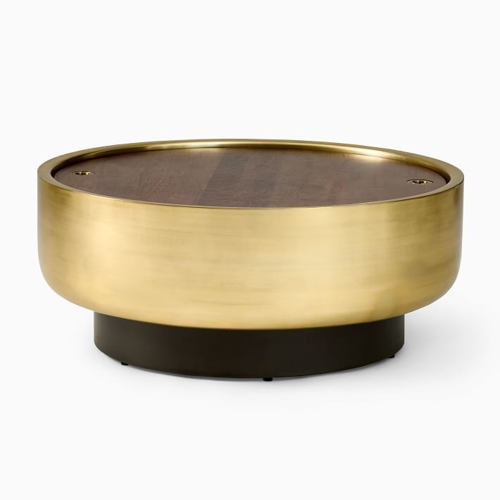 Drum Storage Coffee Table, Walnut/Antique Brass thumbnail 2