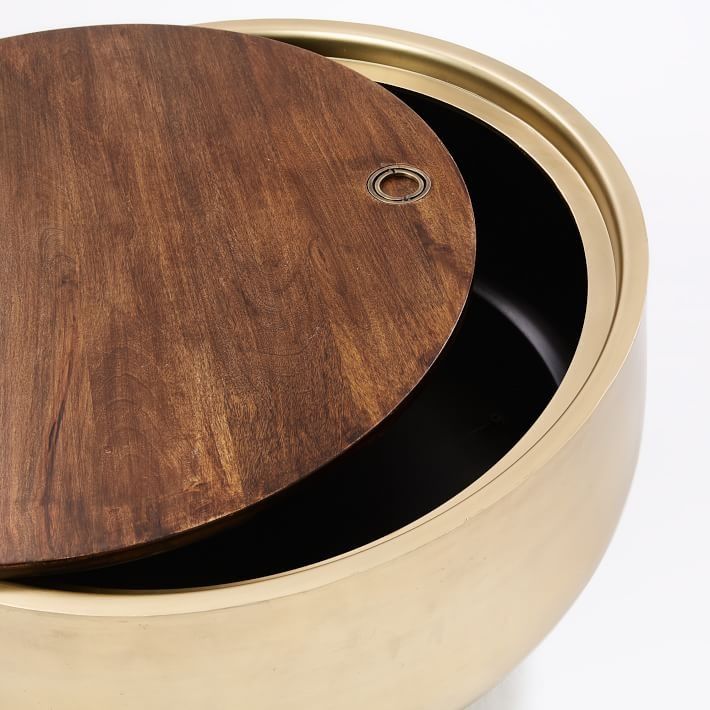 Drum Storage Coffee Table, Walnut/Antique Brass thumbnail 3