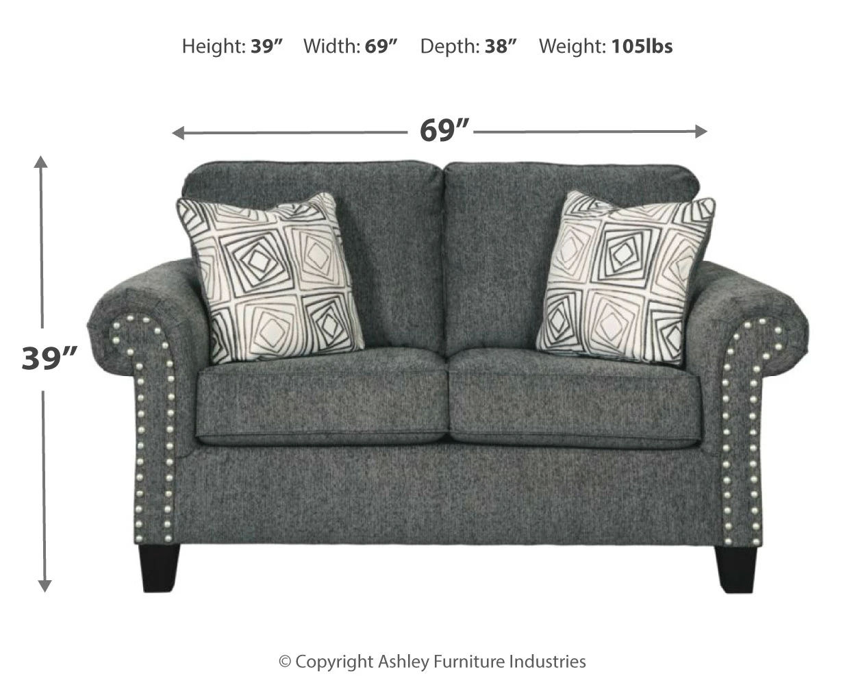 Agleno Charcoal Loveseat thumbnail 4