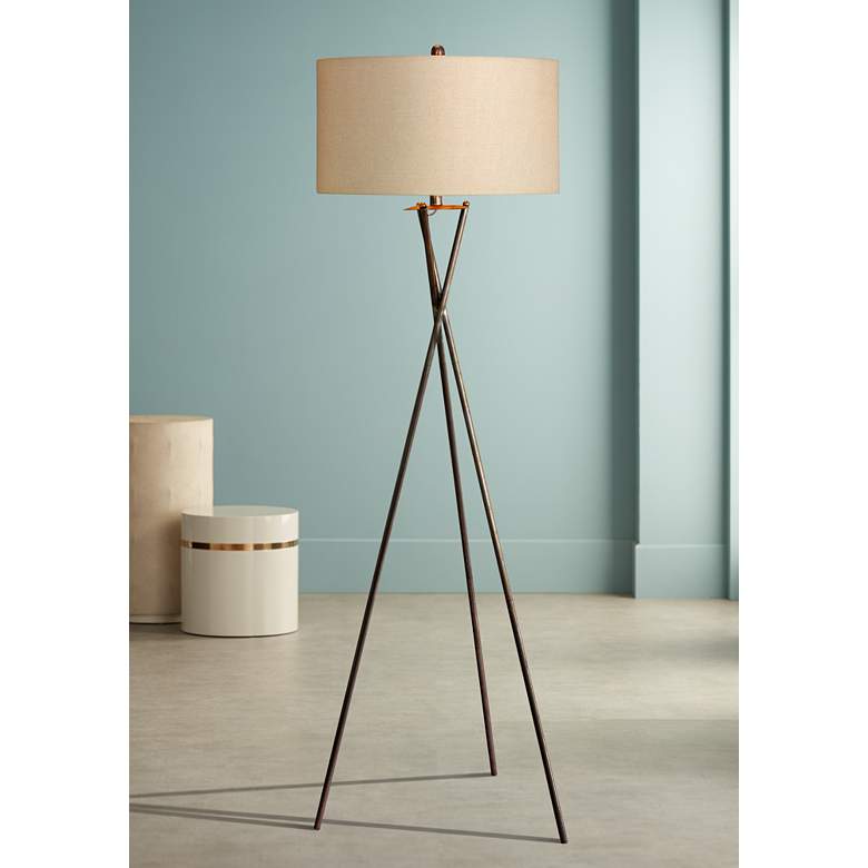 Breslen Rusted Silver Tripod Metal Floor Lamp thumbnail 4