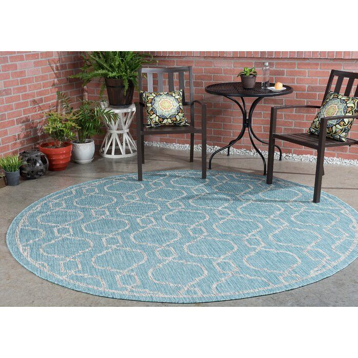 Mincey Geometric Aqua Indoor Outdoor Area Rug thumbnail 2