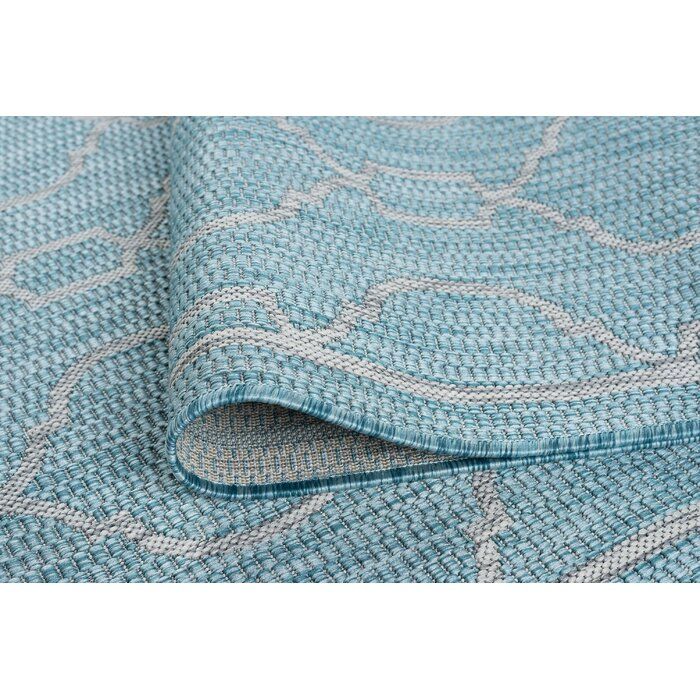 Mincey Geometric Aqua Indoor Outdoor Area Rug thumbnail 3