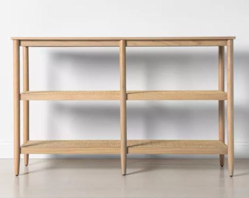 3 Shelf Wood Cane Bookcase thumbnail 2