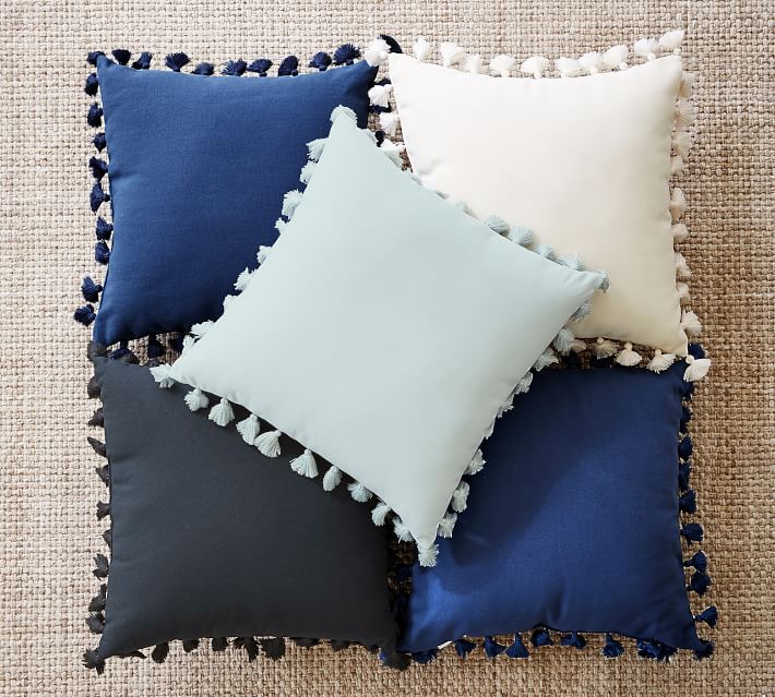 Tassel Trim Indoor Outdoor Pillows With Insert-18"x18" thumbnail 2