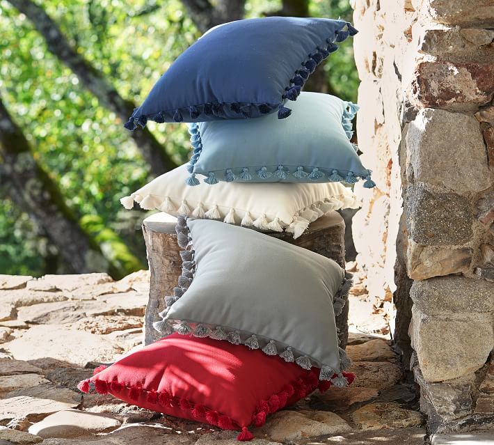 Tassel Trim Indoor Outdoor Pillows With Insert-18"x18" thumbnail 3
