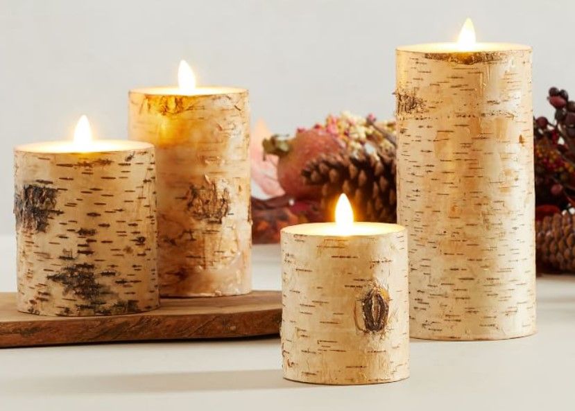 Flameless Flickering Birch Textured Wax Pillar Candle thumbnail 2