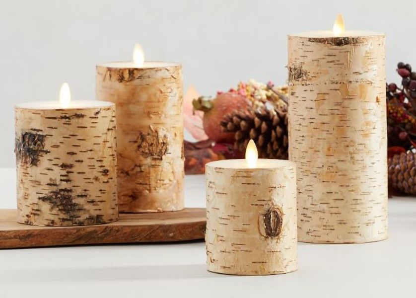 Flameless Flickering Birch Textured Wax Pillar Candle thumbnail 3