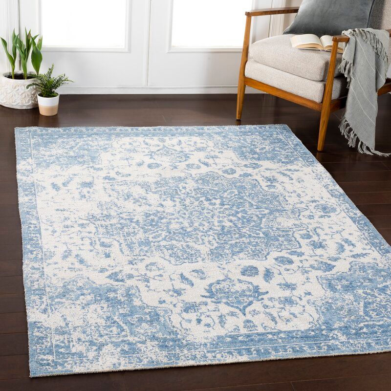 Tybalt Cotton Power Loom Blue and Ivory Rug-7'10"x10'3" thumbnail 6