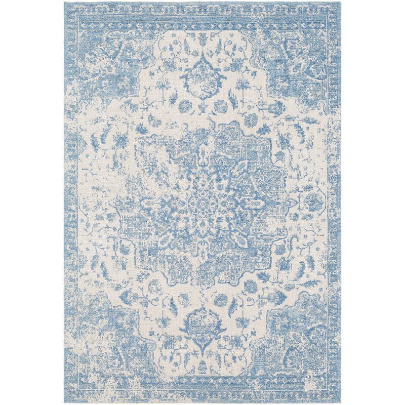 Tybalt Cotton Power Loom Blue and Ivory Rug-7'10"x10'3" thumbnail 7