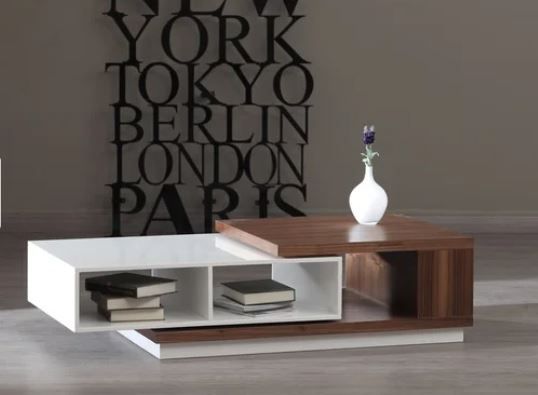 Zoom Contemporary White Lacquer and Walnut Veneer Coffee Table thumbnail 2