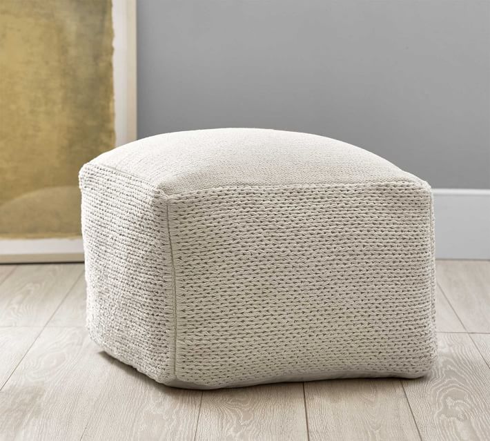 Braided Handwoven Pouf -Ivory thumbnail 2