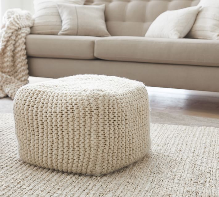 Braided Handwoven Pouf -Ivory thumbnail 3