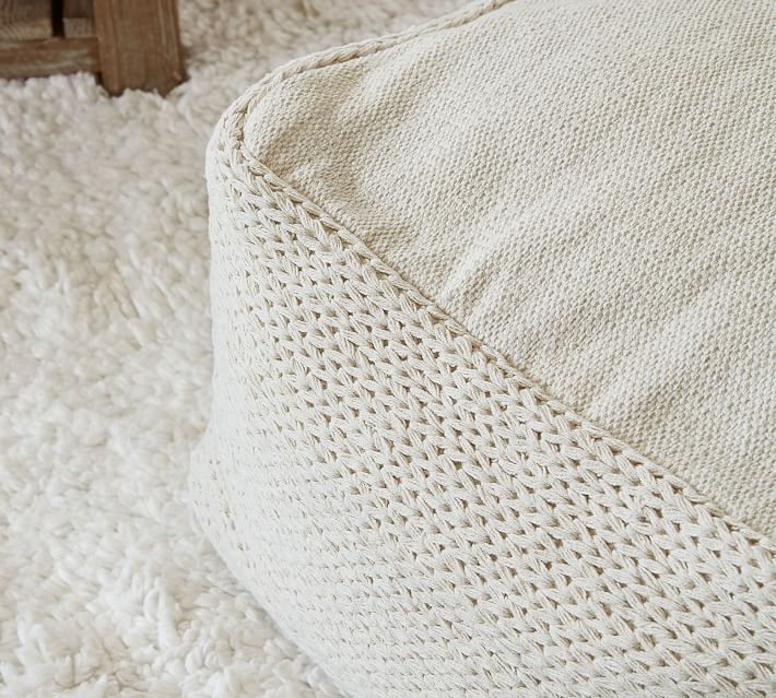 Braided Handwoven Pouf -Ivory thumbnail 4