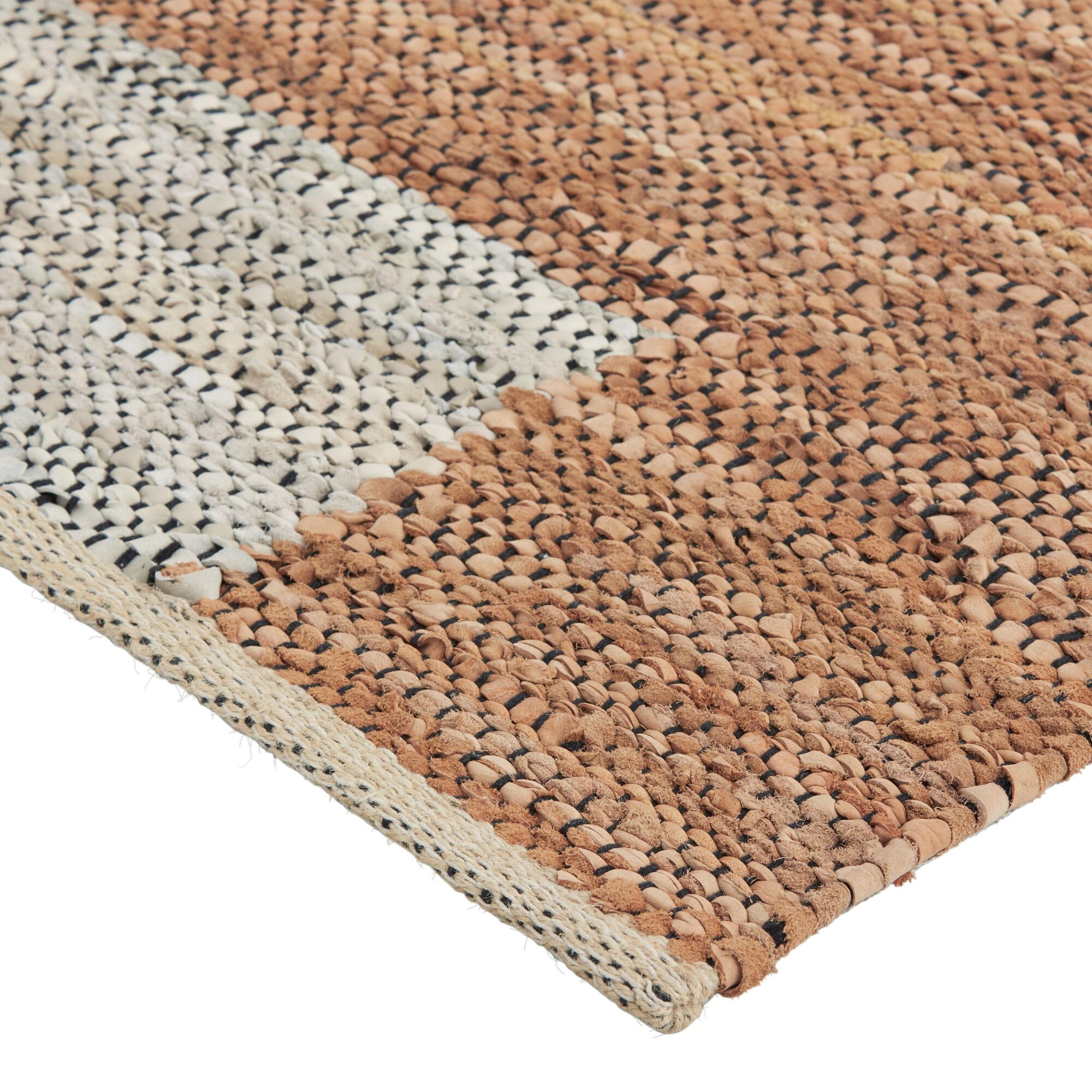 Gray And Tan Geometric Leather Bleecker Area Rug thumbnail 2