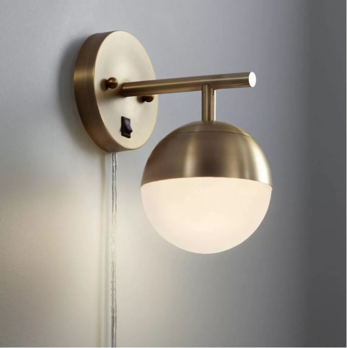 Antique Brass Frosted Glass Globe Sconce thumbnail 2