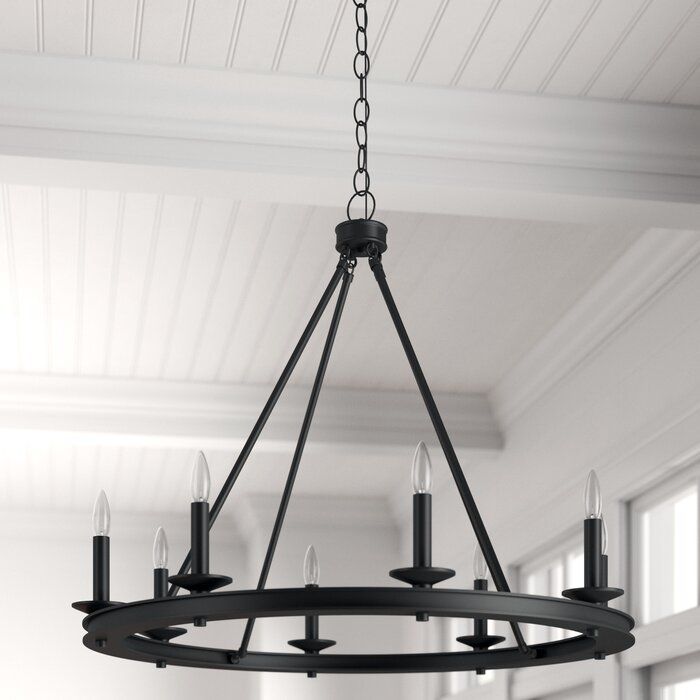 Poynor 8 Light Candle Style Wagon Wheel Chandelier thumbnail 2