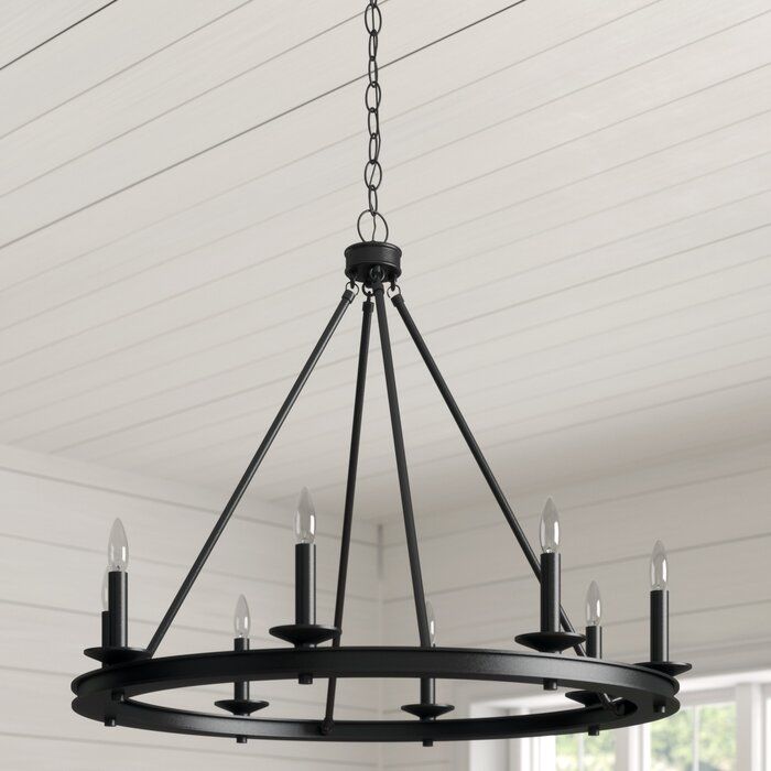 Poynor 8 Light Candle Style Wagon Wheel Chandelier thumbnail 3