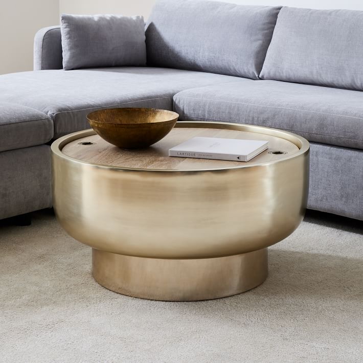 Drum Storage Coffee Table - Walnut/Antique Brass thumbnail 2