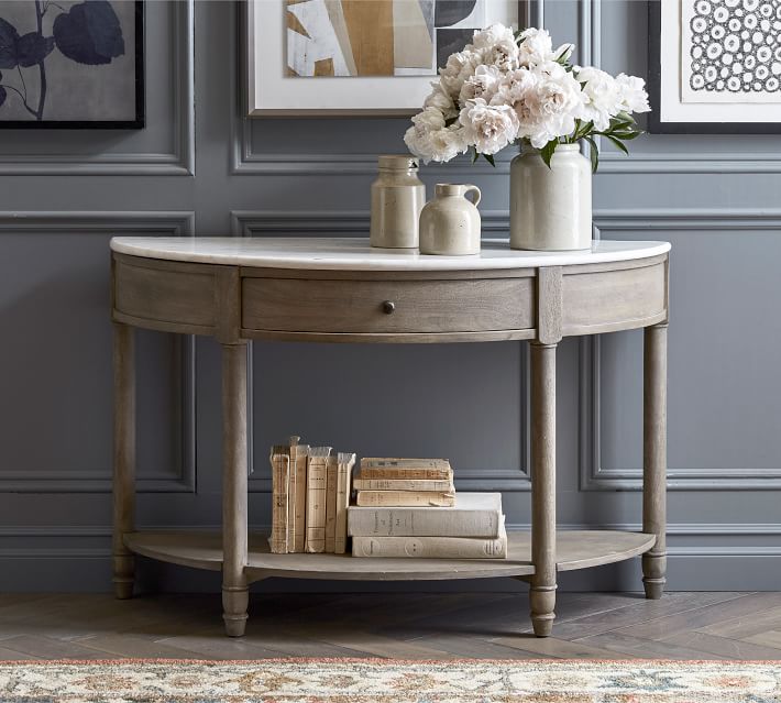 Alexandra 48 Demilune Marble Console Table thumbnail 2