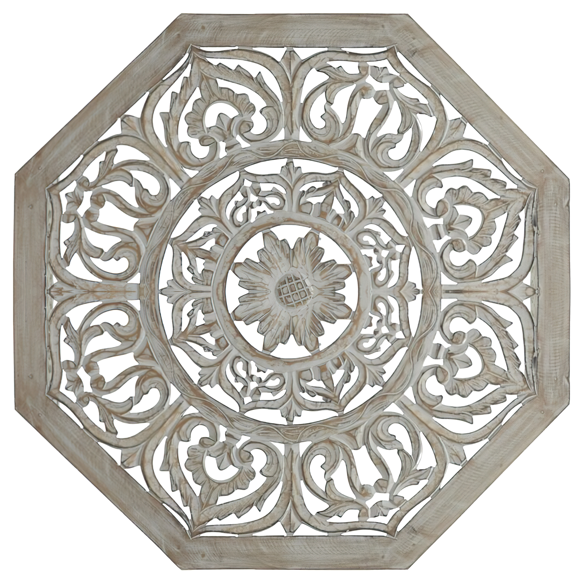 Coraline Gray-Washed Decorative Carved Wood Coffee Table thumbnail 3
