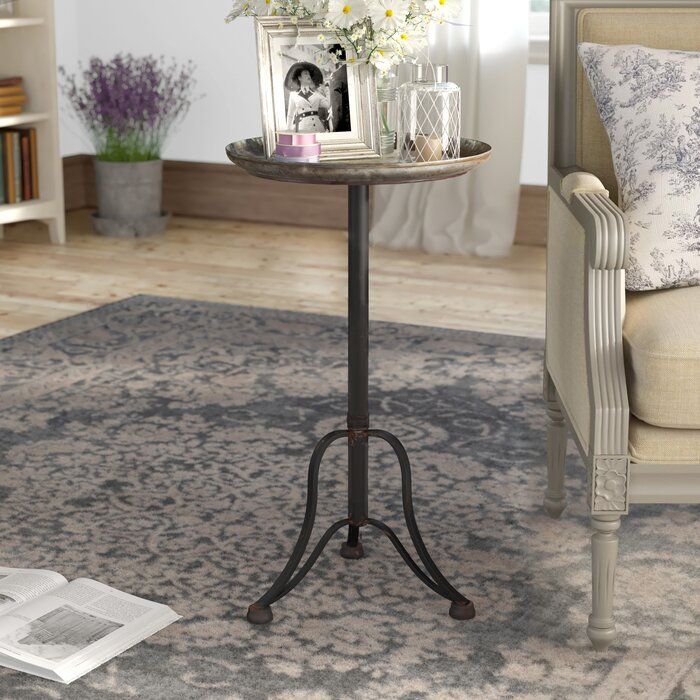 Aristotle Tall Iron Tray Top Pedestal End Table thumbnail 2