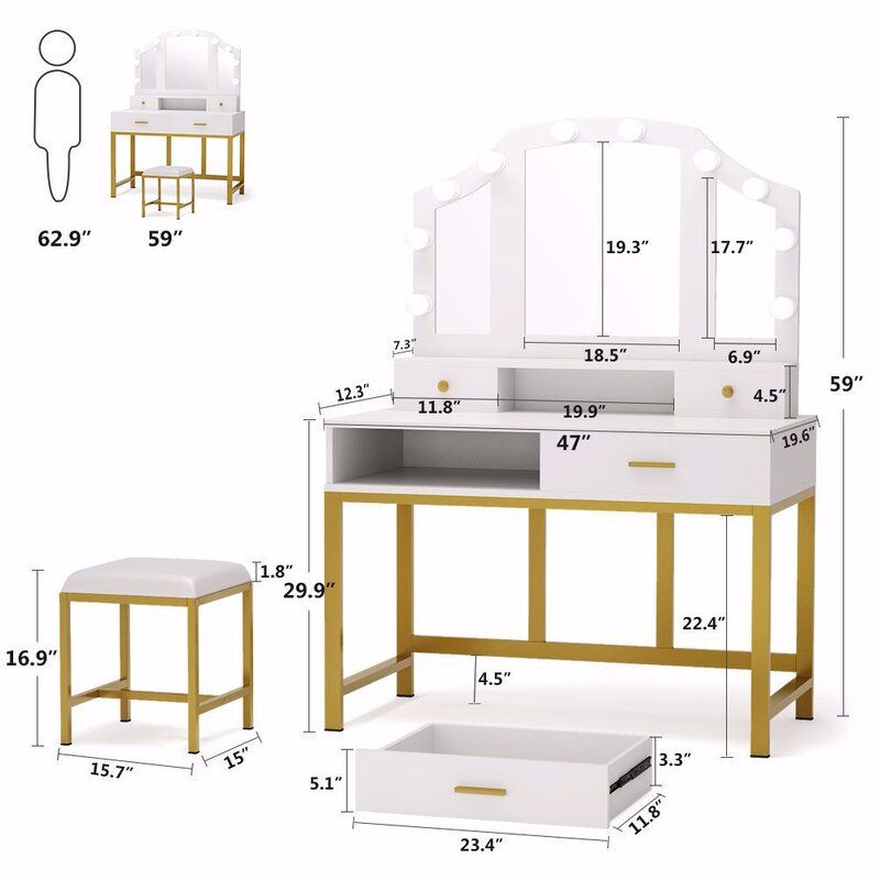 Haledon Lighted Makeup Vanity Set with Mirror thumbnail 3