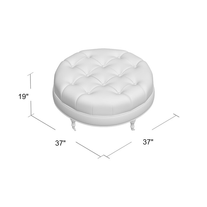 Genuine Leather Tufted Round Cocktail Ottoman thumbnail 2