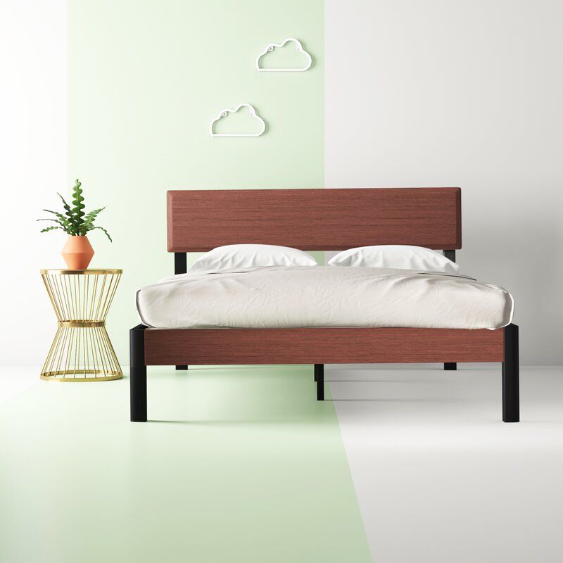 Queen Black and Brown Quentin Wood Slat and Metal Platform Bed thumbnail 3