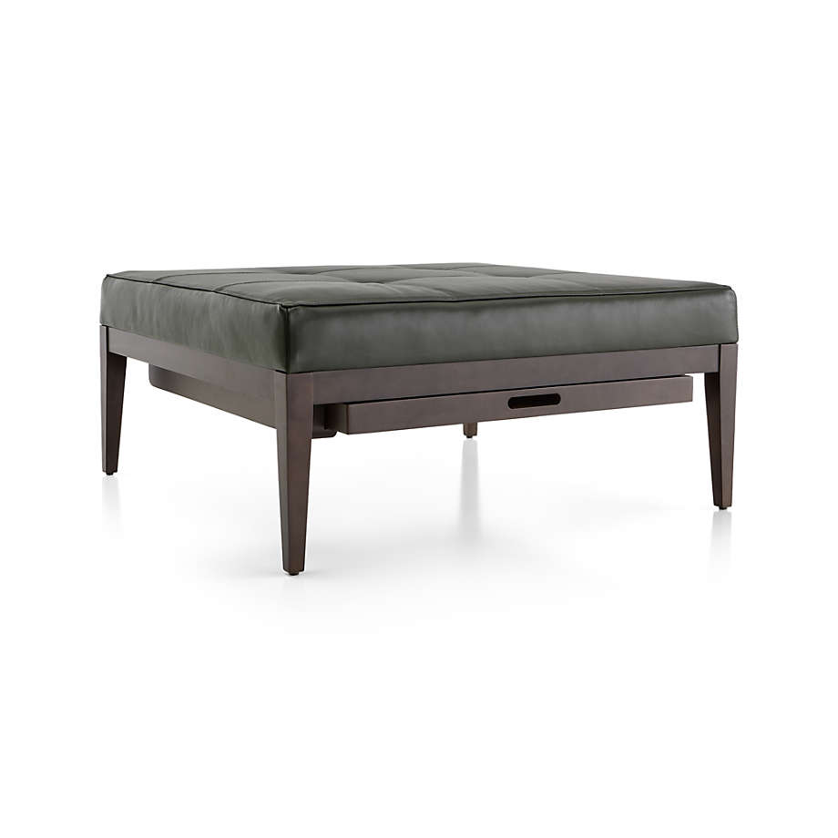 Nash Leather Tufted Square Ottoman with Tray thumbnail 3