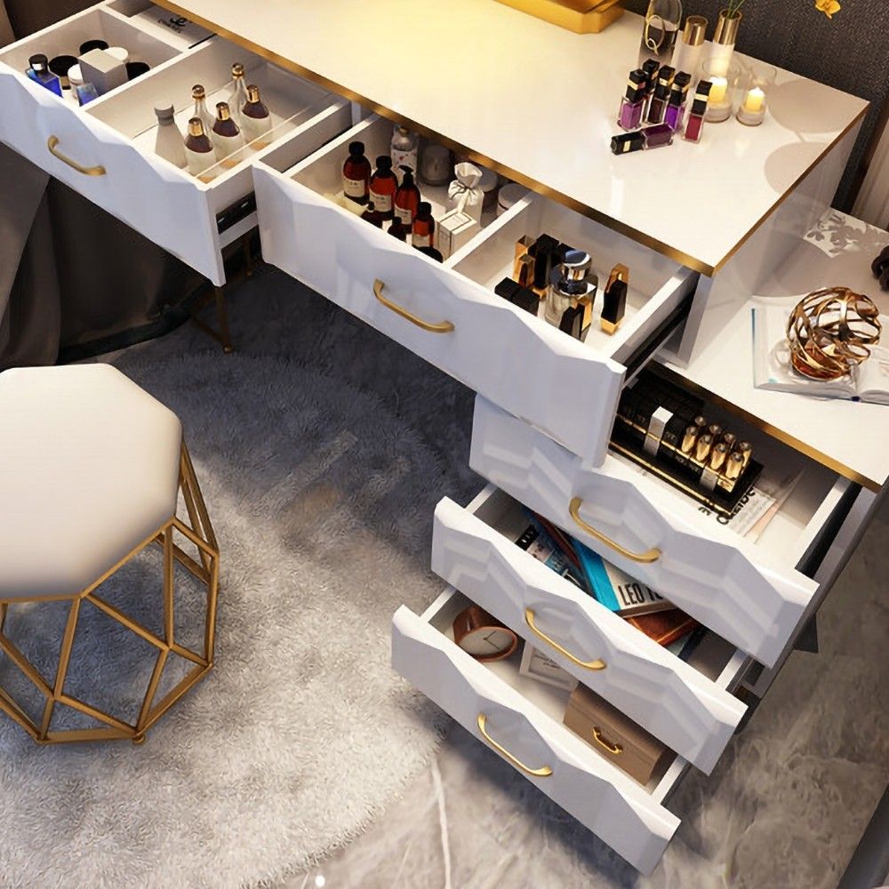 Modern White Makeup Vanity Expandable Dressing Table thumbnail 4