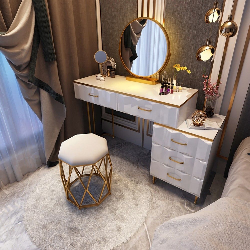 Modern White Makeup Vanity Expandable Dressing Table thumbnail 5