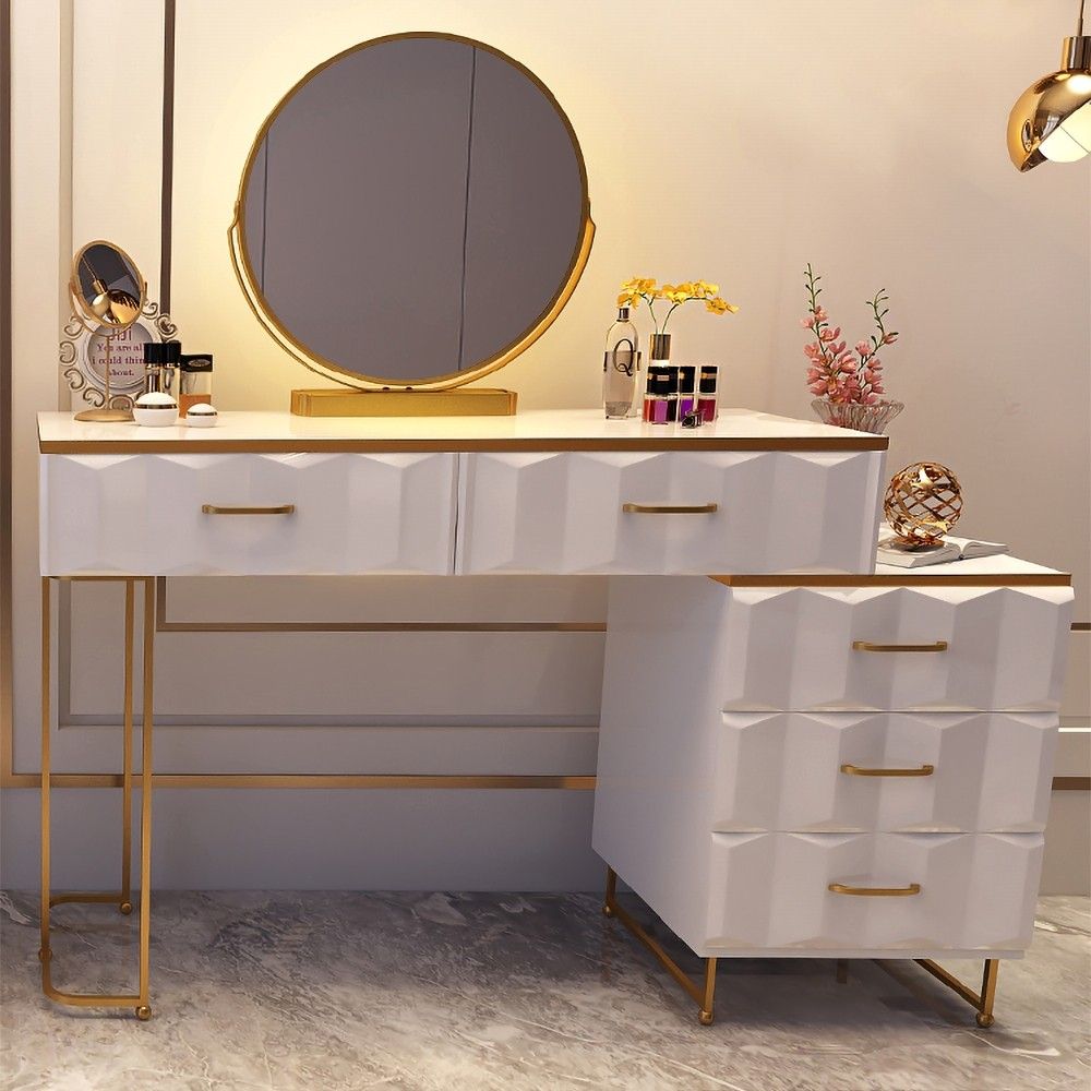Modern White Makeup Vanity Expandable Dressing Table thumbnail 6