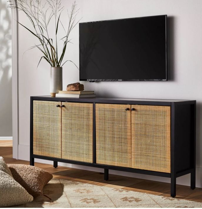 Springville Caned Door TV Stand Black thumbnail 2