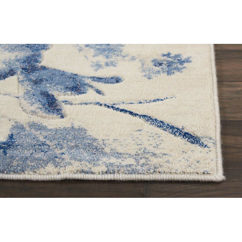 Myron Floral Blue Ivory Area Rug-9'6"x13' thumbnail 2