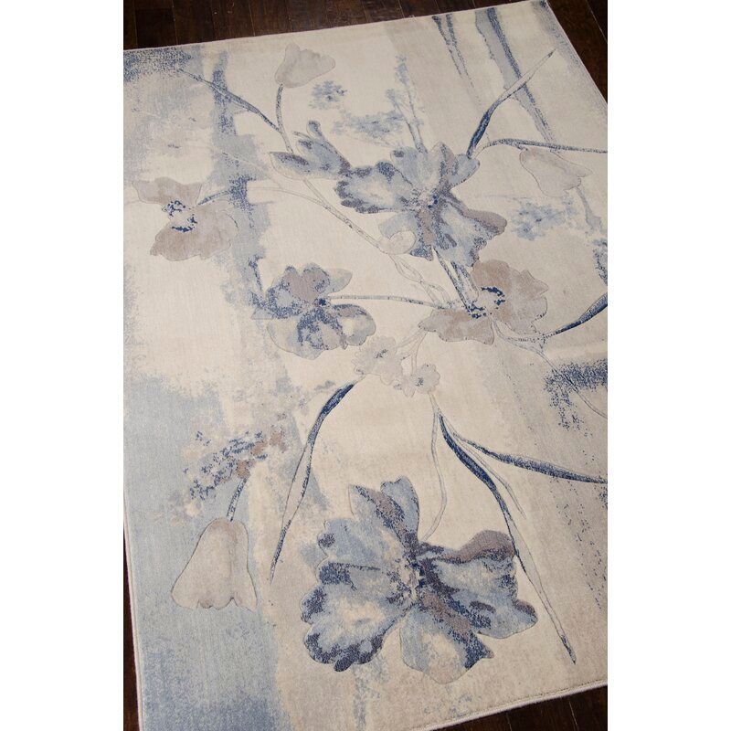 Myron Floral Blue Ivory Area Rug-9'6"x13' thumbnail 3