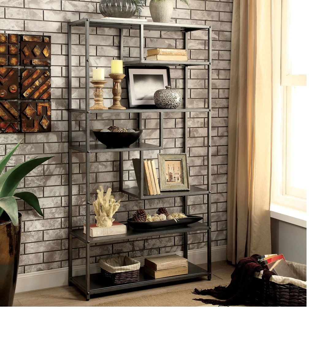 Furniture of America Zaur Grey Metal Tiered Bookshelf thumbnail 5