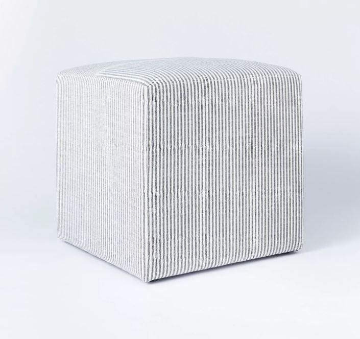 Lynwood Square Upholstered Cube Ticking Stripe Navy thumbnail 2