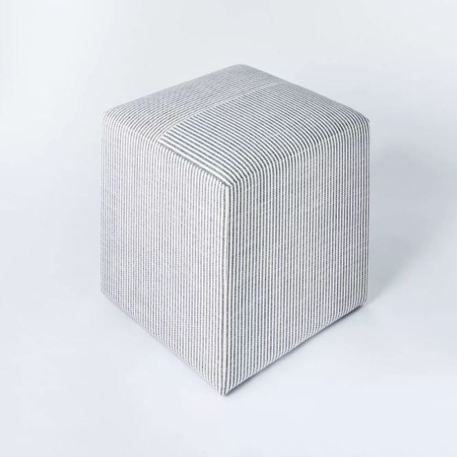Lynwood Square Upholstered Cube Ticking Stripe Navy thumbnail 3