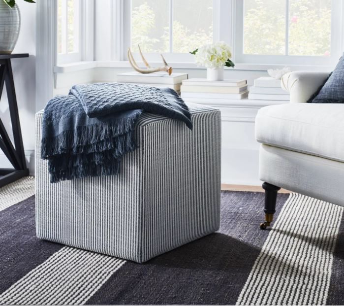 Lynwood Square Upholstered Cube Ticking Stripe Navy thumbnail 4