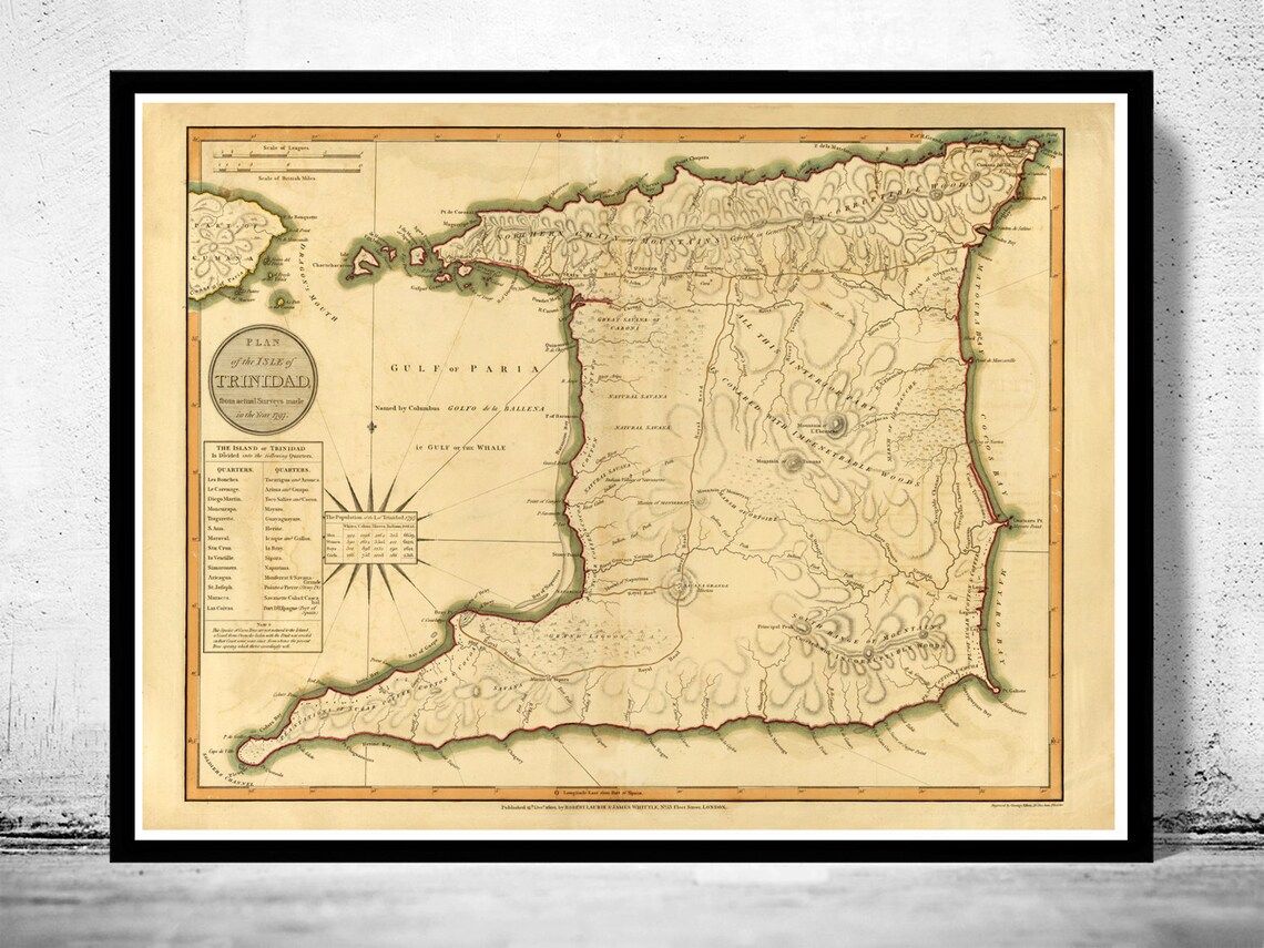 Old Map of Trinidad Tobago Vintage Poster Wall Art Print With Frame thumbnail 3