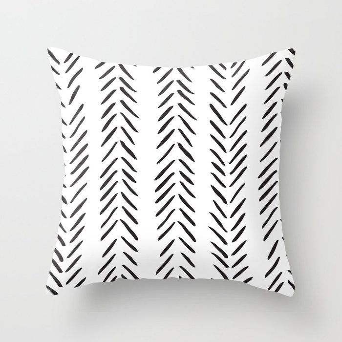 Black and White Herringbone Pattern Throw Pillow With Insert-16"x16" thumbnail 2