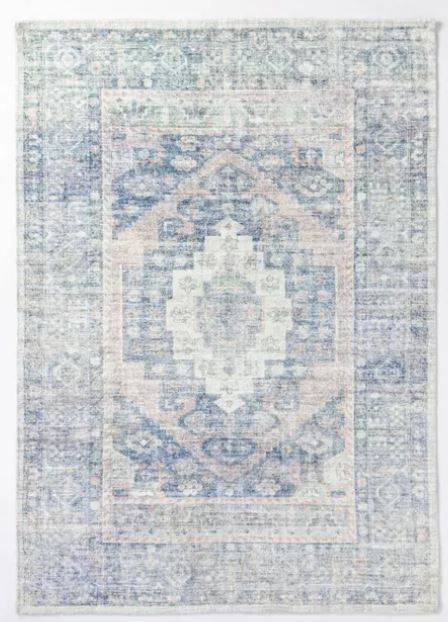 Brighton Distressed Vintage Persian Rug Light Blue-5'x7' thumbnail 3