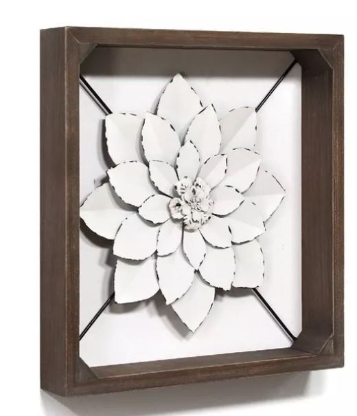 Framed Metal Flower White Stratton Home Decor  thumbnail 2