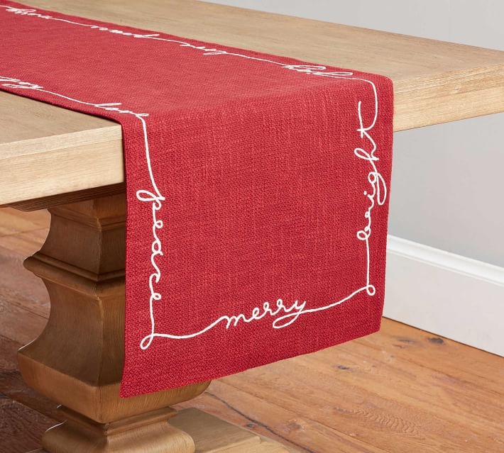 Merry, Bright, Joy Embroidered Cotton Table Runner thumbnail 2