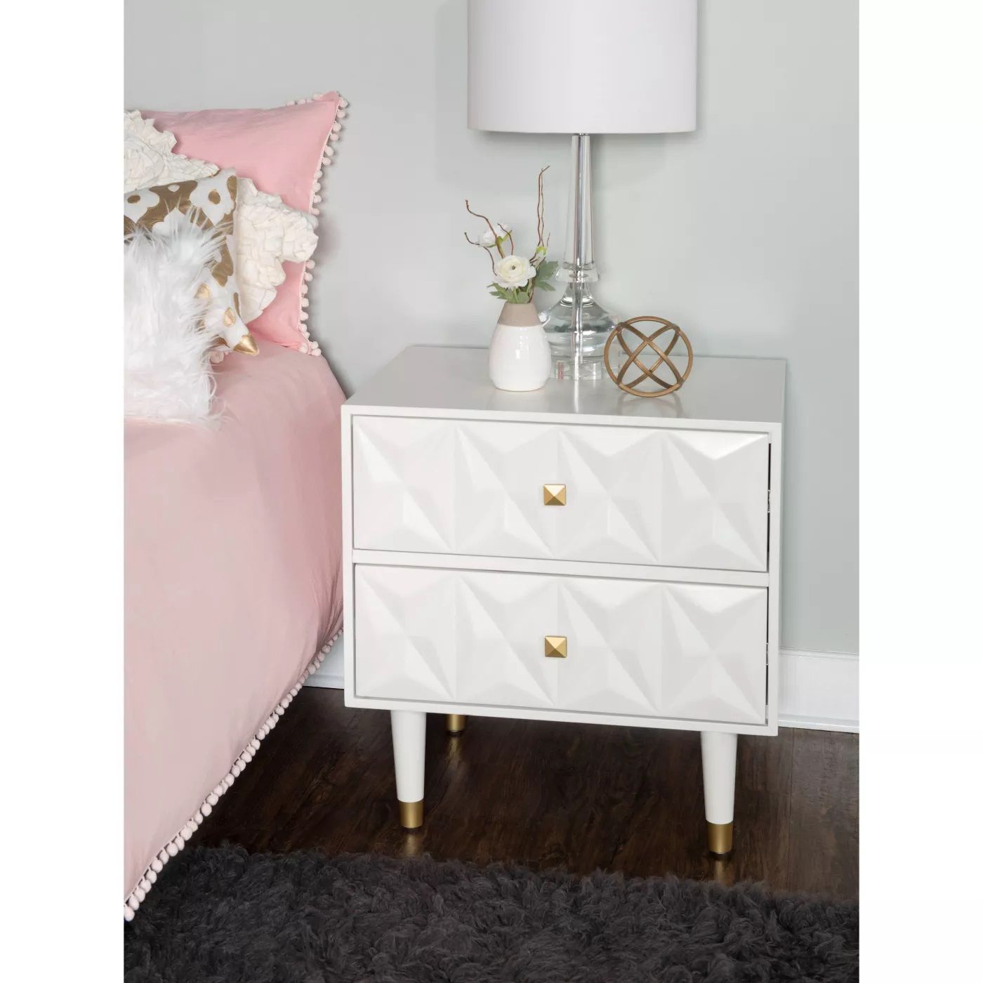 2 Drawer Geo Textured Nightstand Linon thumbnail 6