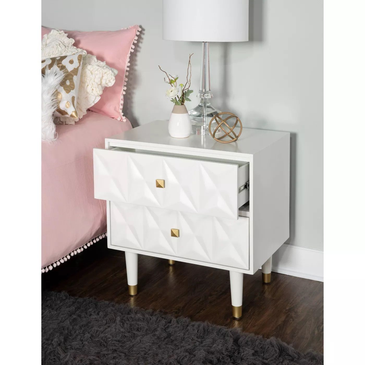 2 Drawer Geo Textured Nightstand Linon thumbnail 7